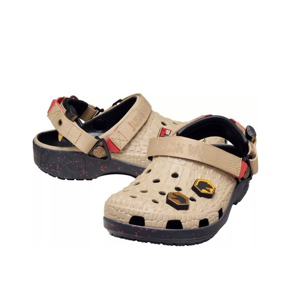 NWT CROCS Jurassic World Classic Clog J6 / M7/W9 Beige Orange Black Red Dinosaur - Picture 2 of 7